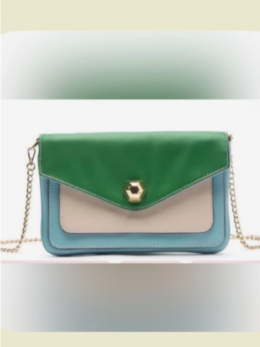 Green & Cream Colorblock Women’s Envelope Crossbody Bag